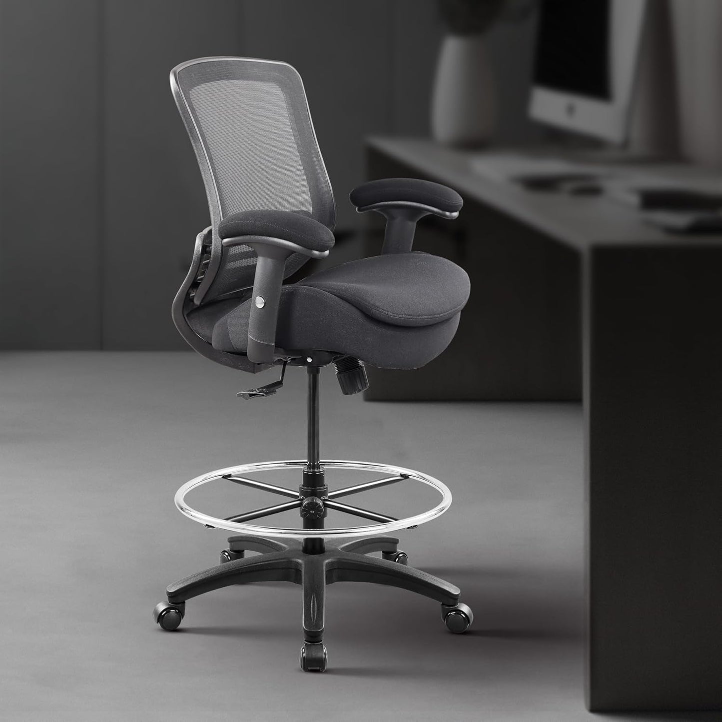 400Lbs Ergonomic Drafting Chair Adjustable Foot Ring