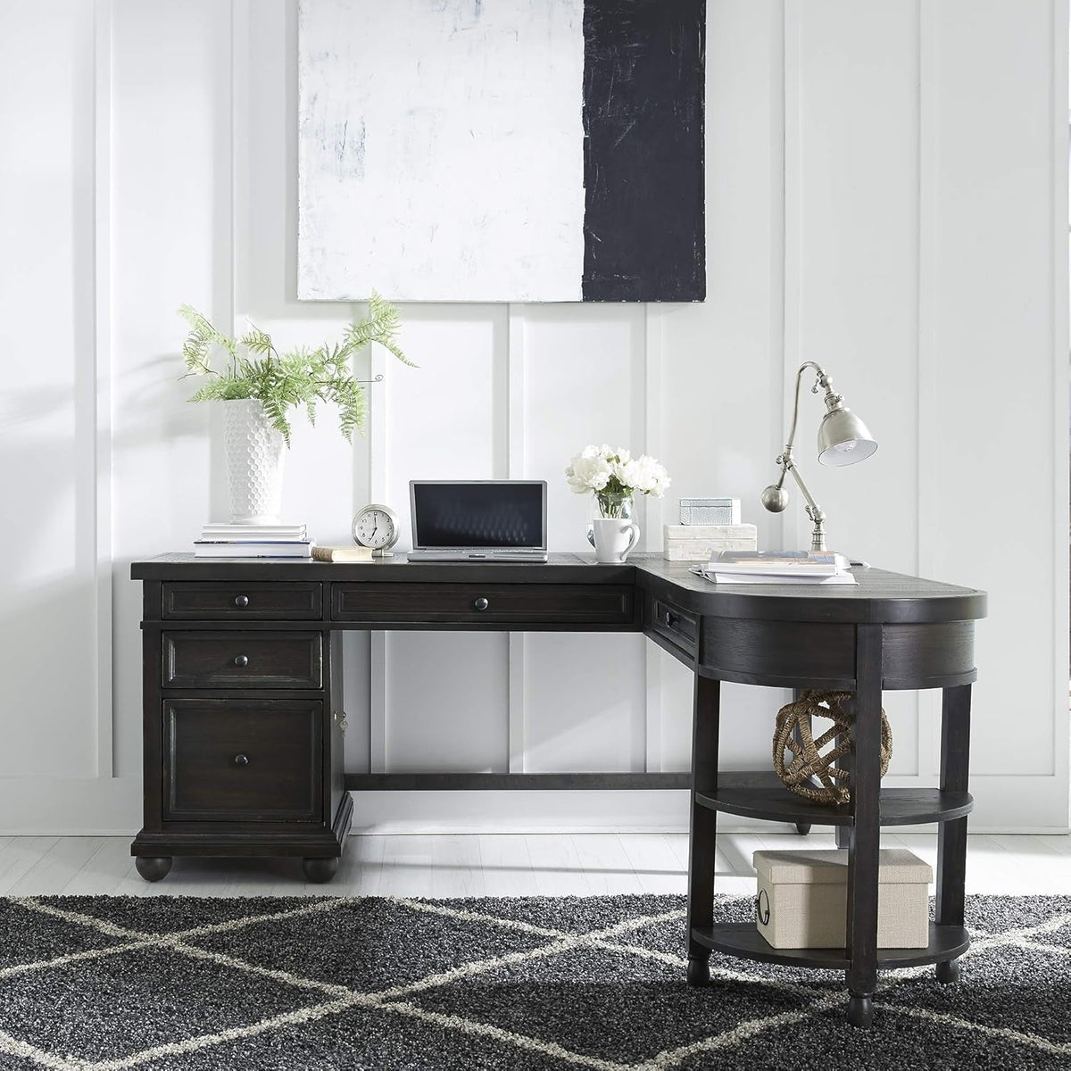 L Shaped Workstation With Integrated Charging Ports