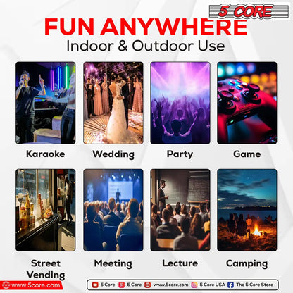 5Core 10 inch PA Portable Bluetooth Party Speaker Karaoke Boombox + 2 Wireless Mics